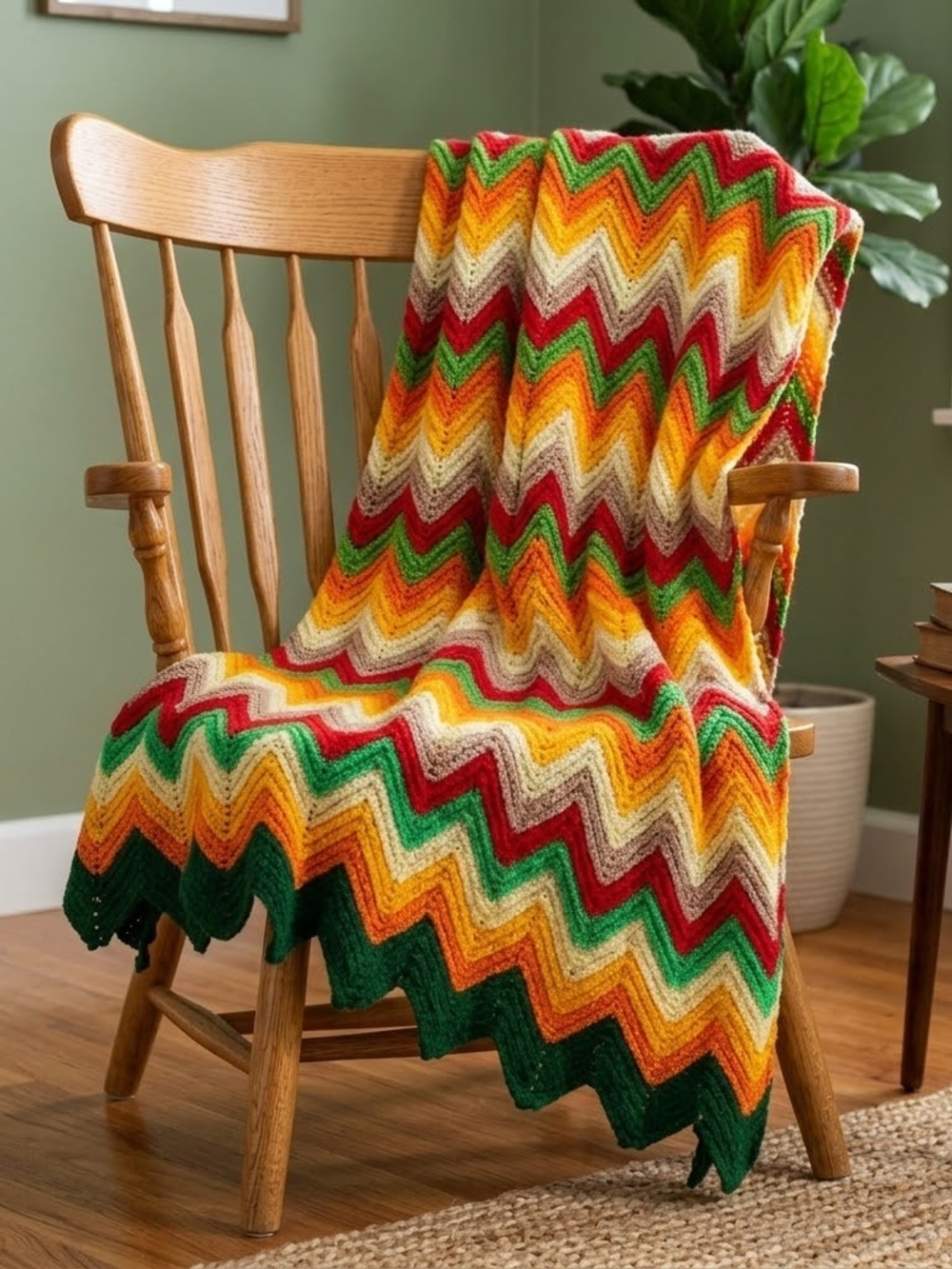 Cozy Vintage Handmade Chevron Holiday Throw Blanket Neon Multicolor Retro